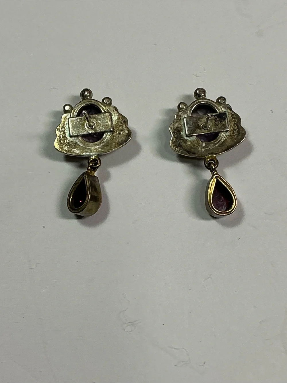 Vintage Sterling Silver Yossi Ezra Studio “ YES “ Earrings W/ Purple & Red ston.